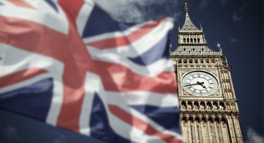 Big Ben and flag of United Kingdom